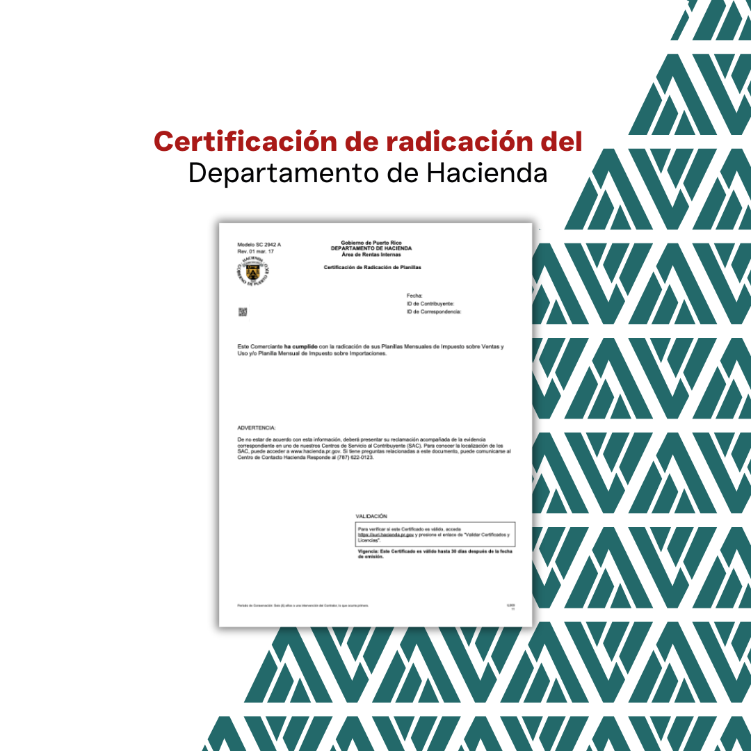 Certificación de Radicación del Departamento de Hacienda