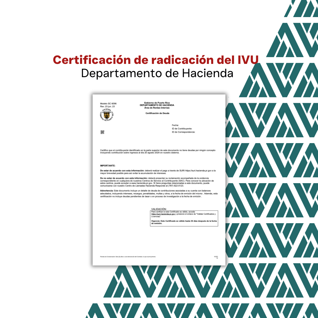 Certificación de Radicación del IVU en el Departamento de Hacienda