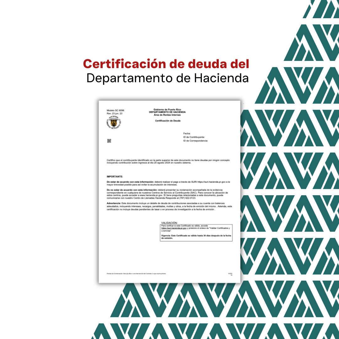 Certificación de deuda del Departamento de Hacienda